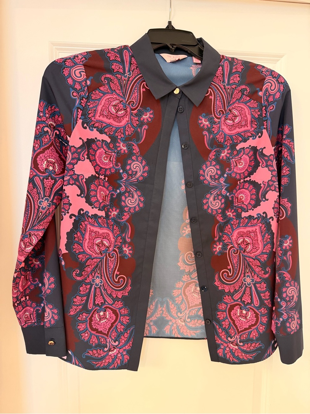 Ted Baker Navy and Pink Paisley Button-Down Shirt - Picture 2 of 6